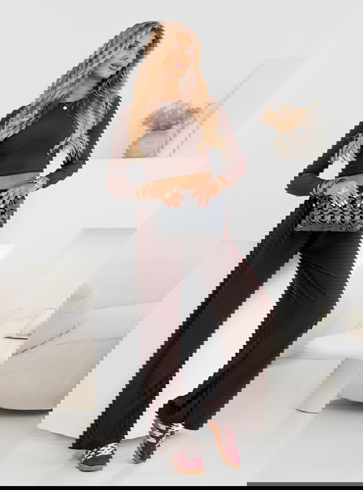 Czekoladowy komplet bluzka i szerokie...