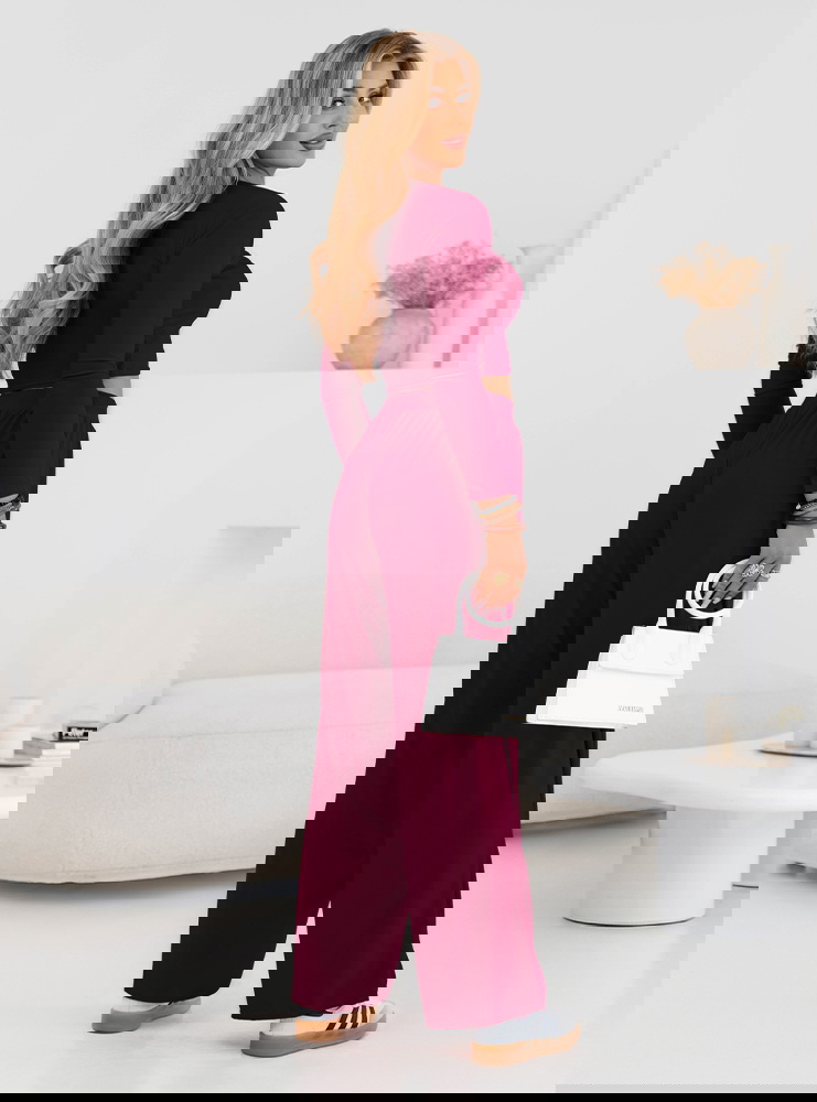 Bordowy komplet bluzka i szerokie...