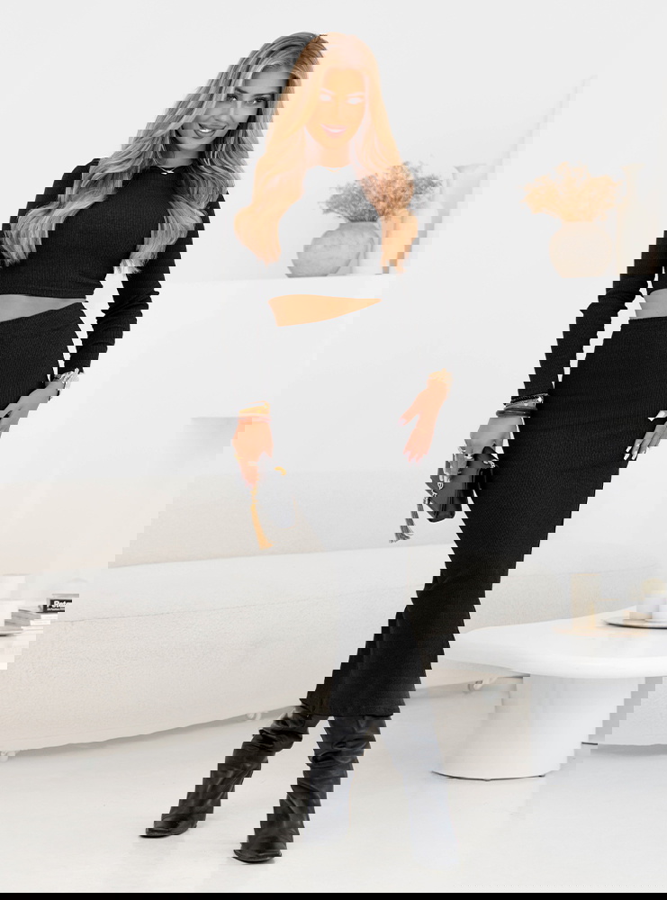 Czarny prążkowany komplet...