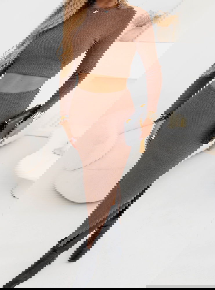 Prążkowany komplet top+spódnica z...