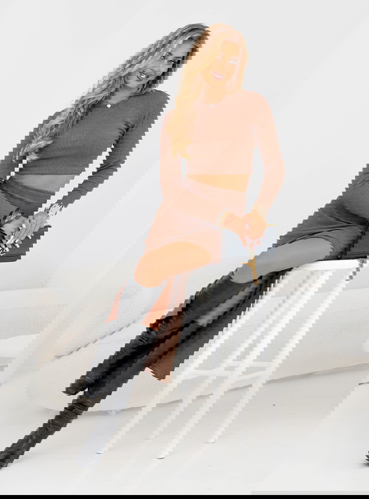 Prążkowany komplet top+spódnica z...