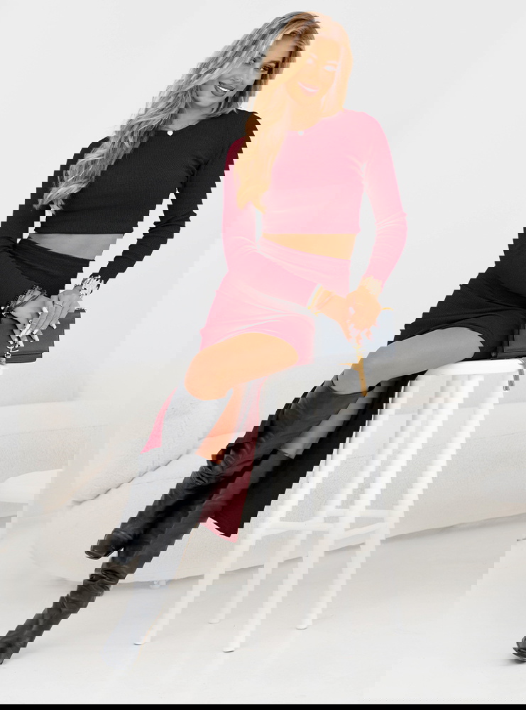 Bordowy prążkowany komplet...