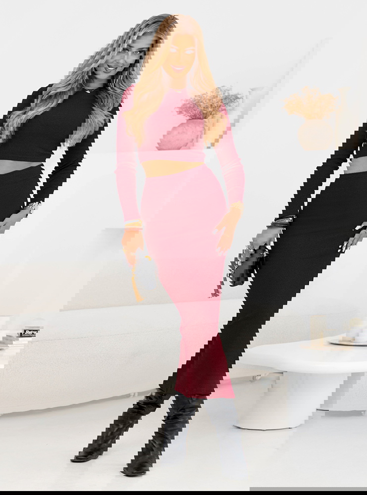 Bordowy prążkowany komplet...