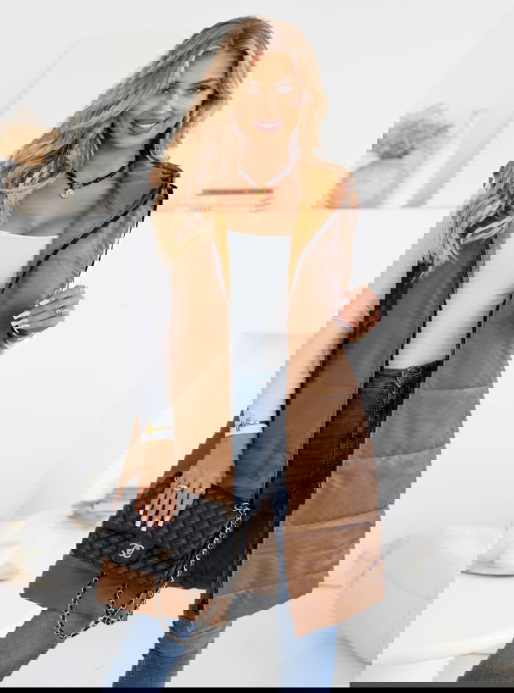 Długa kamizelka z eko skóry Doryda -...