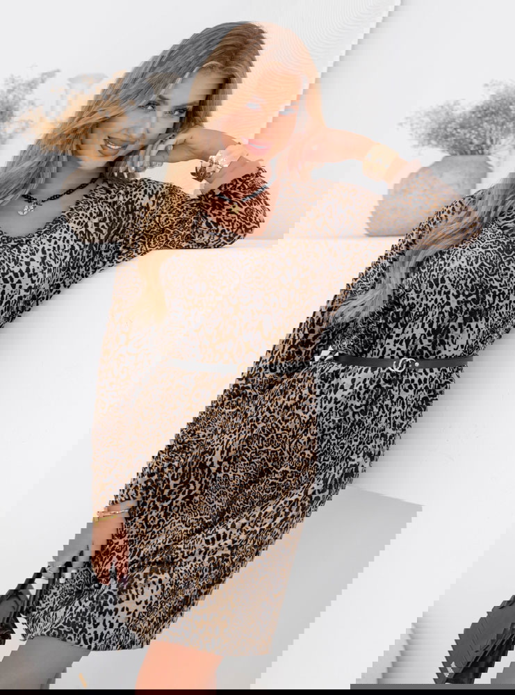 Welurowa sukienka w panterkę z...