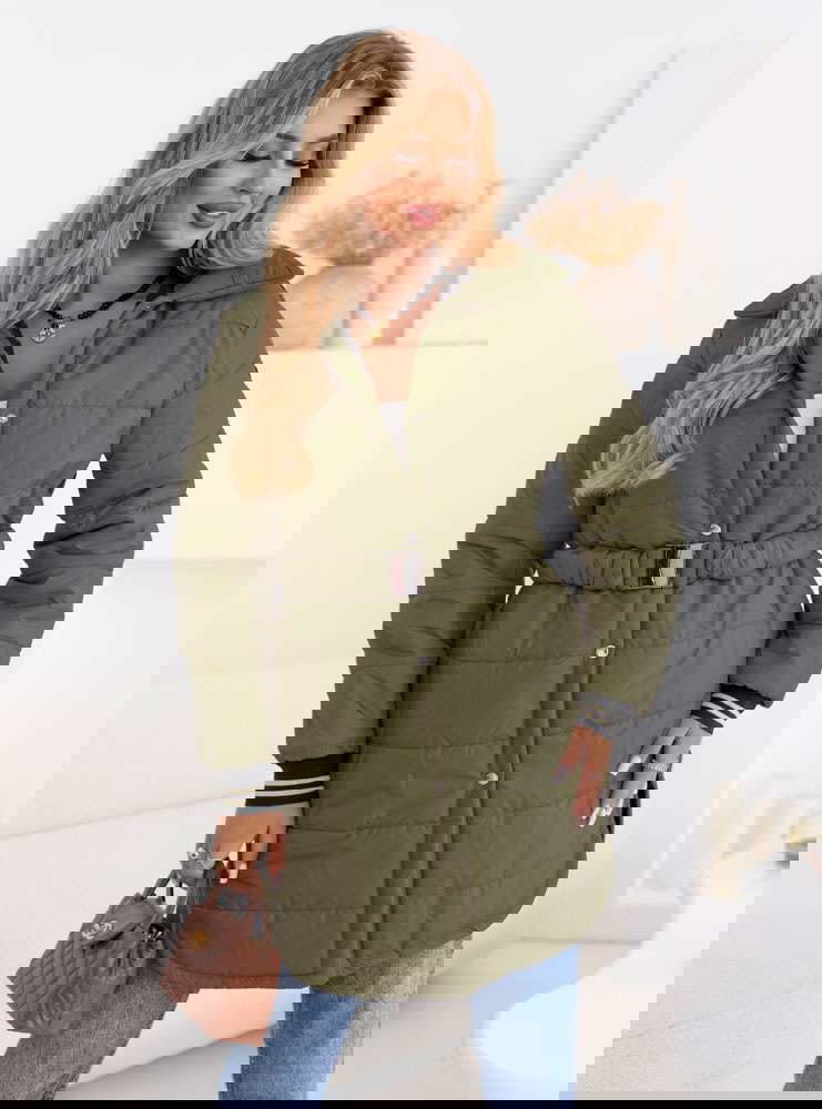 Pikowany płaszcz z paskiem Souleah - khaki