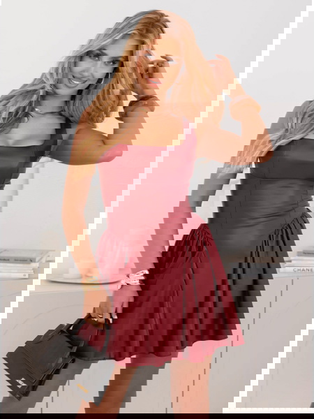 Bordowa sukienka mini z eko...