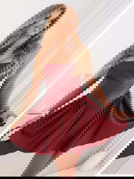 Bordowa sukienka mini z eko... 2