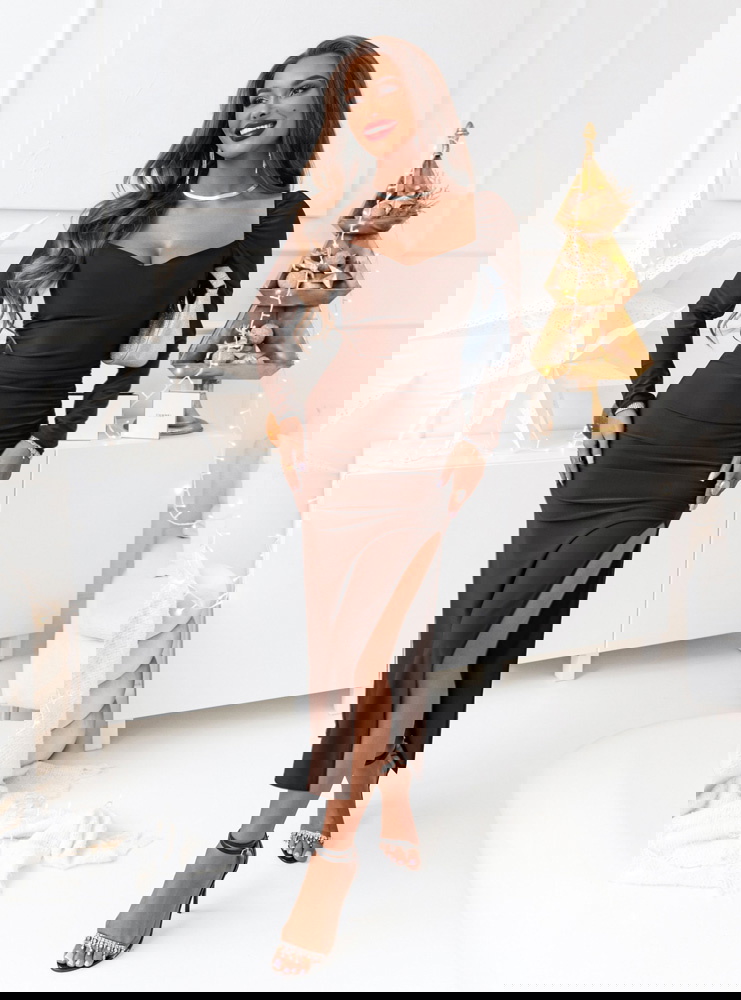 Czekoladowa długa sukienka z...