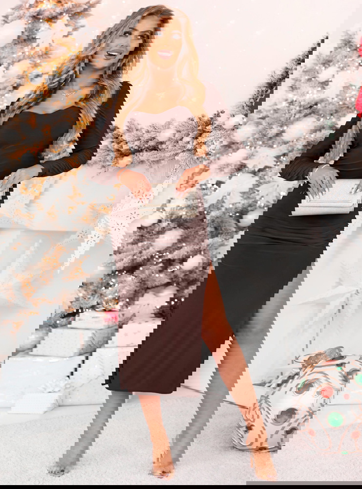 Czekoladowa długa sukienka z...