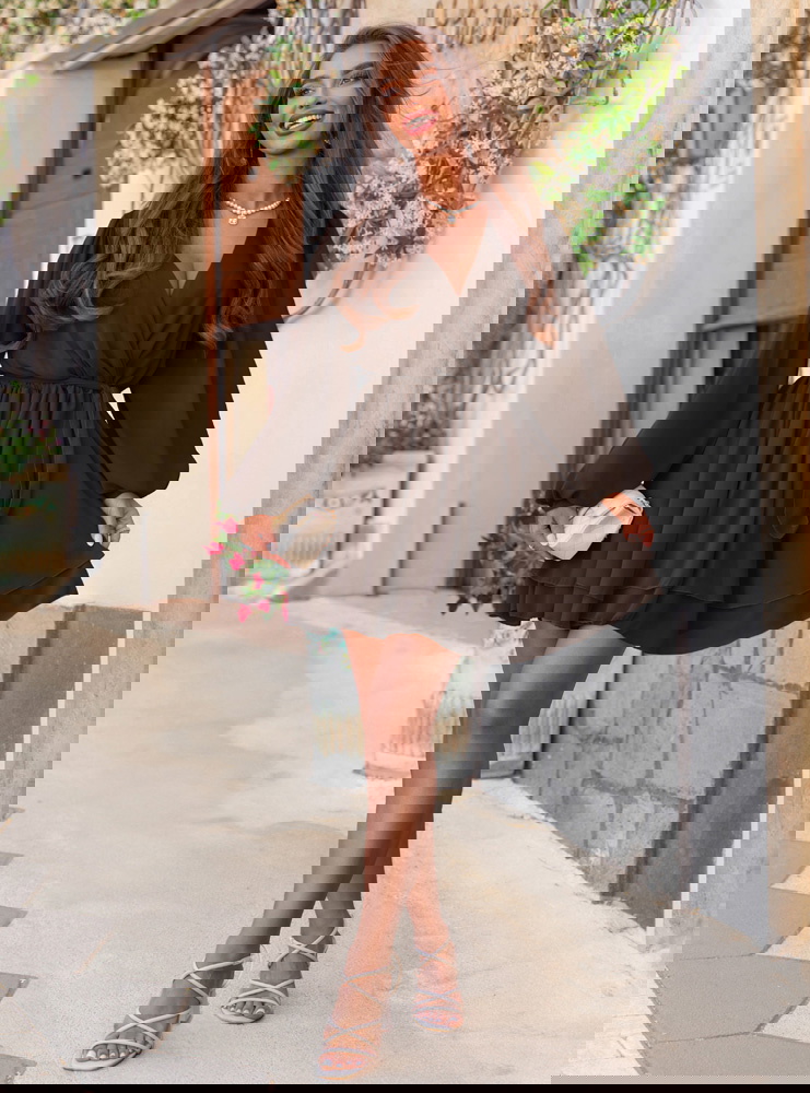 Czekoladowa szyfonowa sukienka mini z...