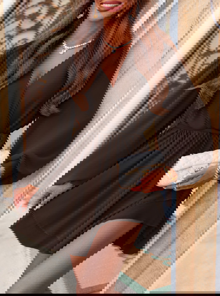 Czekoladowa szyfonowa sukienka mini z...