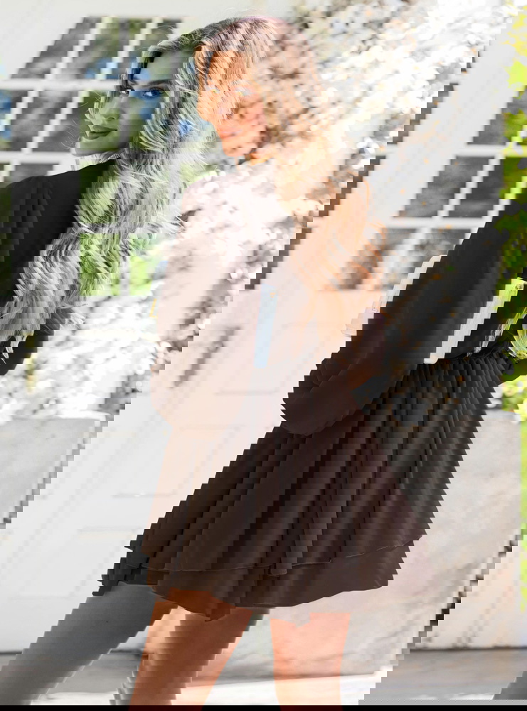 Czekoladowa szyfonowa sukienka mini z...