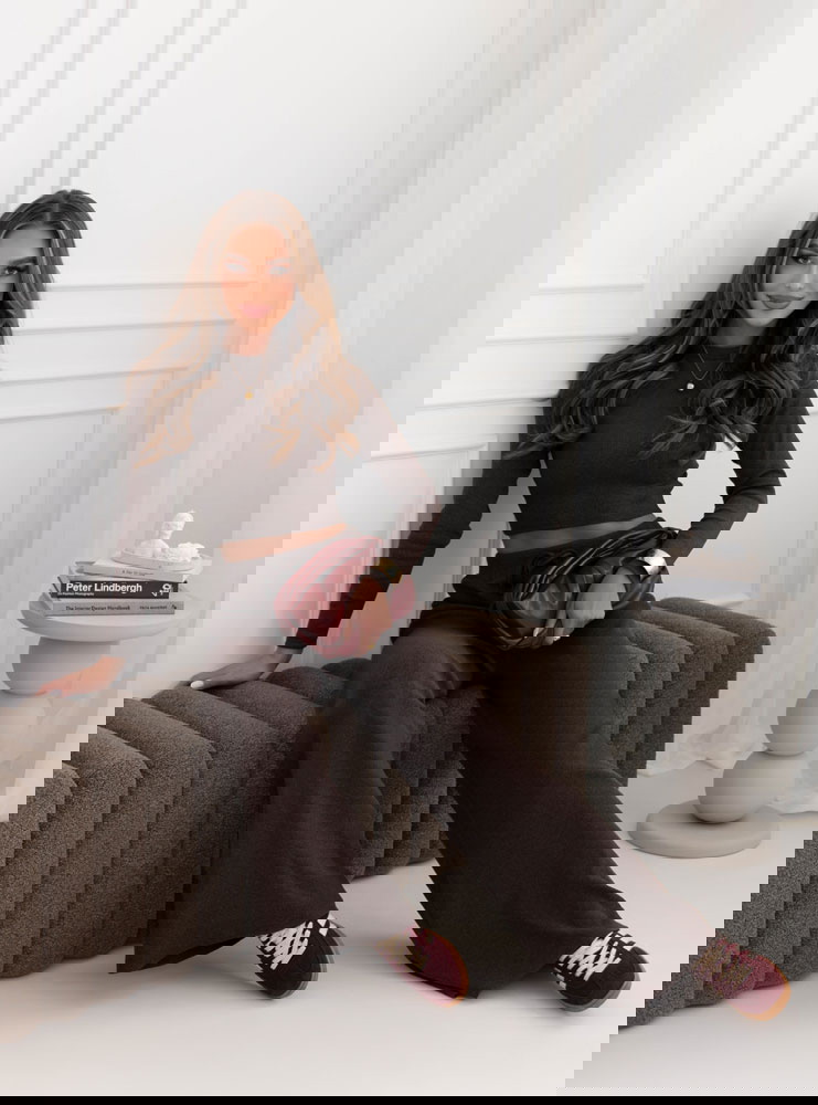 Czekoladowy prążkowany komplet bluzka...