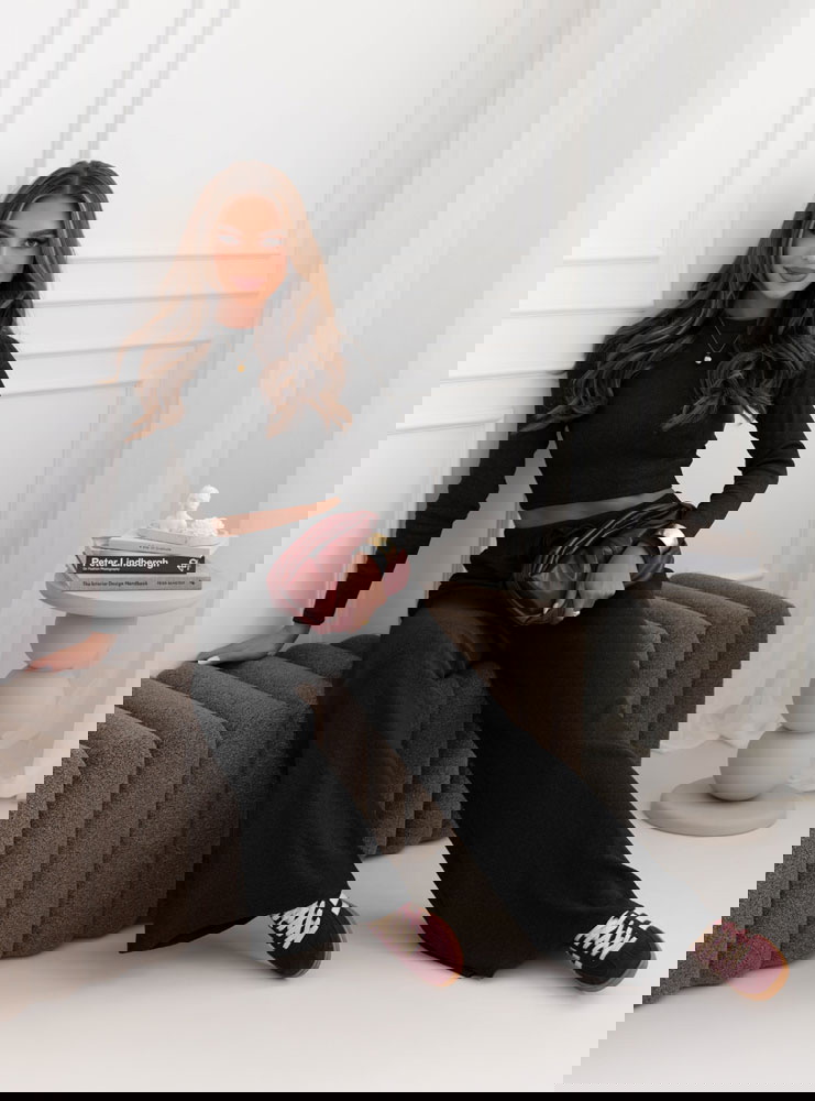 Czarny prążkowany komplet bluzka +...