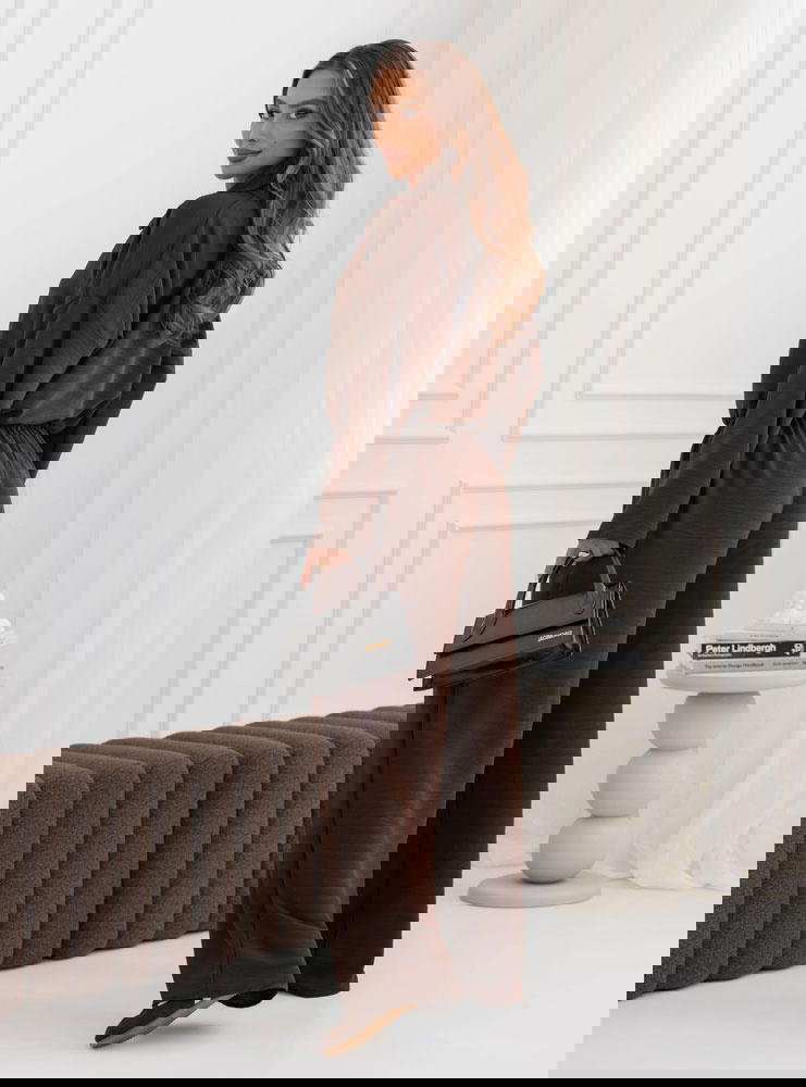 Czekoladowy komplet bluzka i szerokie...