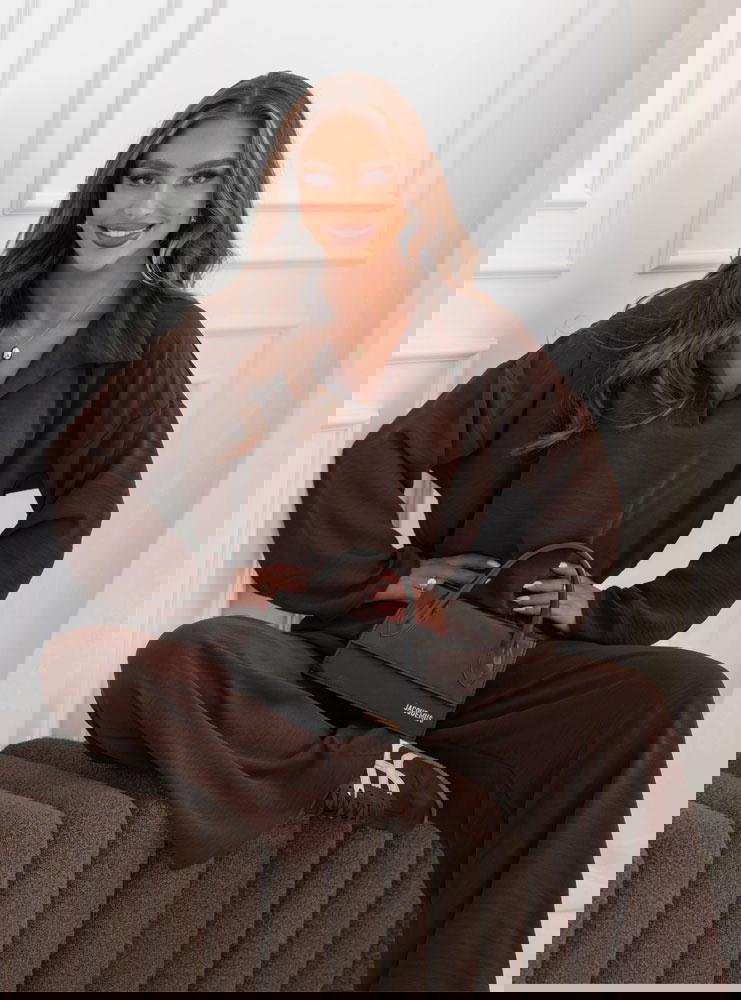 Czekoladowy komplet bluzka i szerokie...