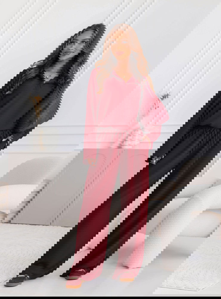 Bordowy komplet bluzka i szerokie...