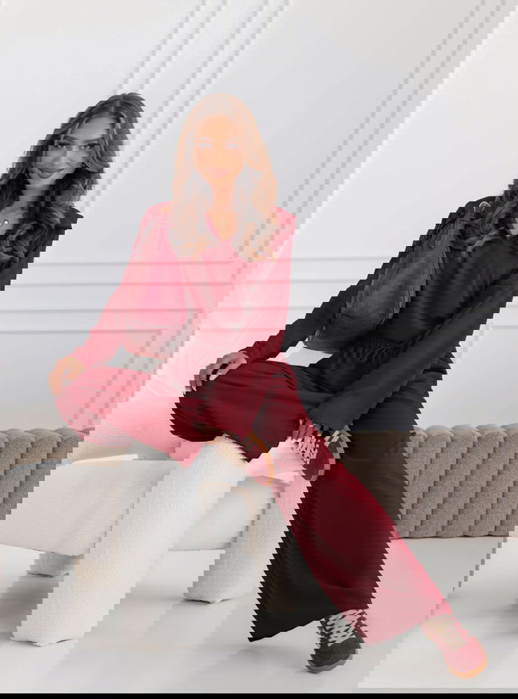 Bordowy komplet bluzka i szerokie...