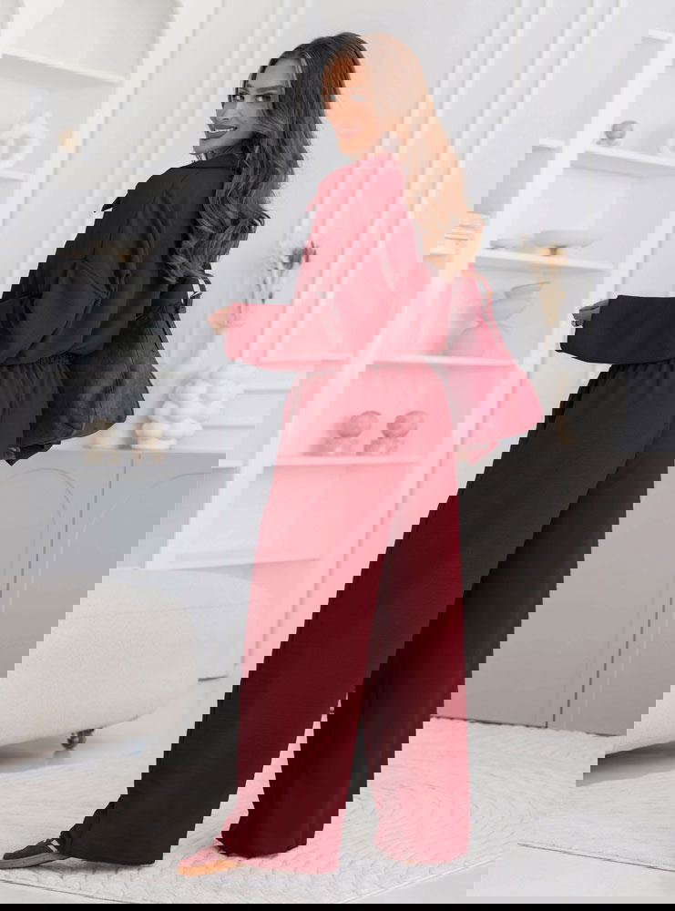 Bordowy komplet bluzka i szerokie...