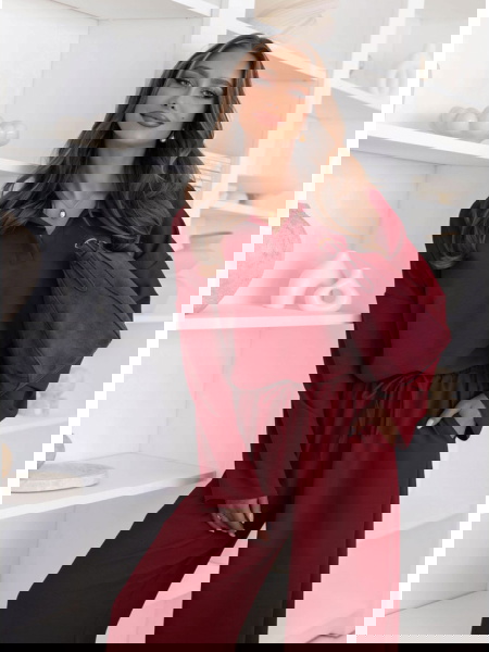 Bordowy komplet bluzka i...