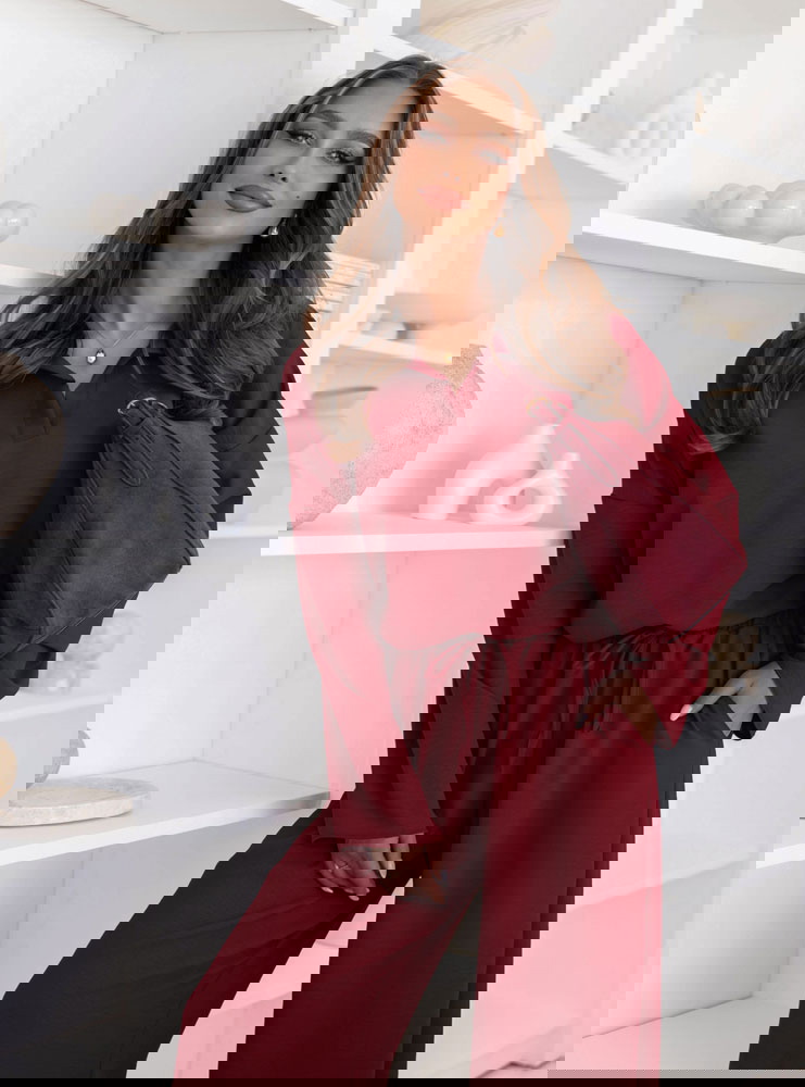 Bordowy komplet bluzka i szerokie...