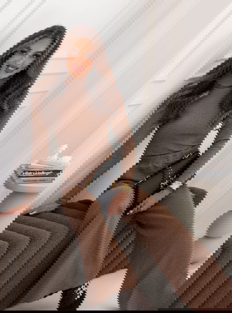 Prążkowany komplet bluzka z golfem i...