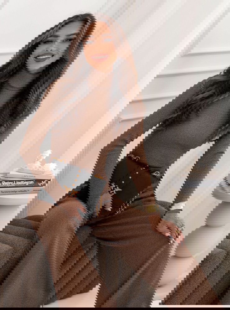 Prążkowany komplet bluzka z golfem i...