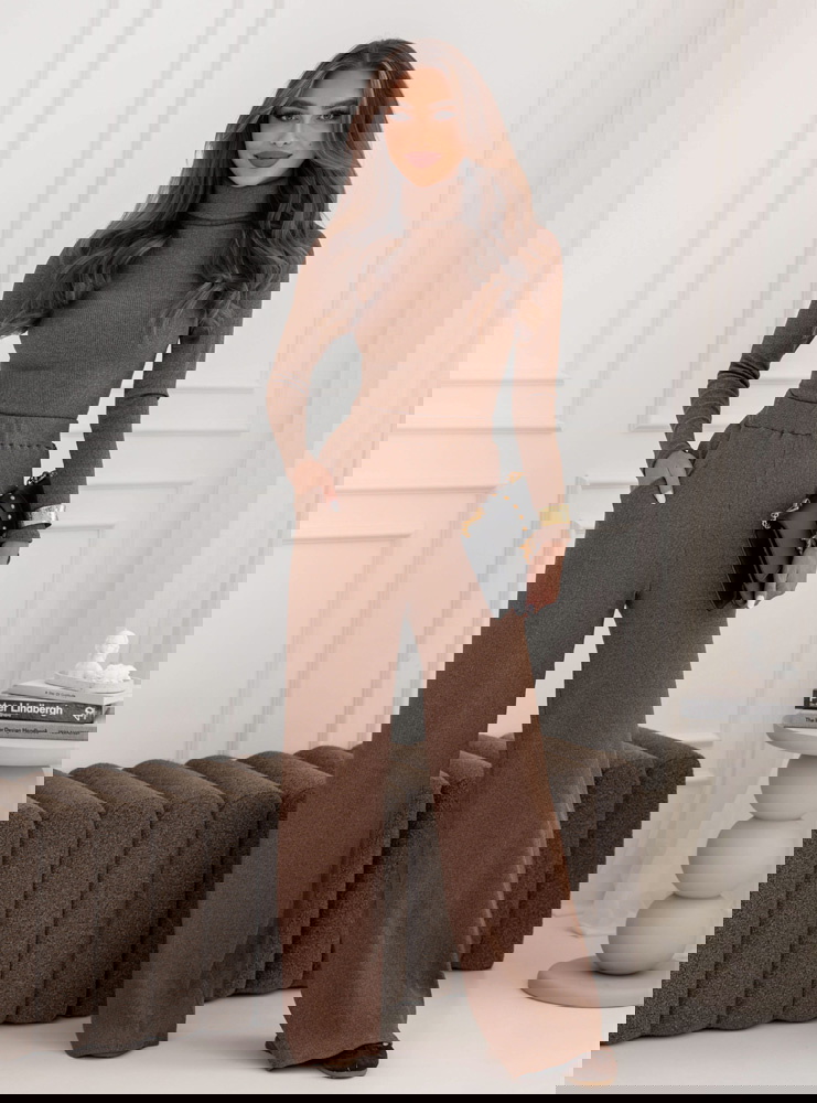 Prążkowany komplet bluzka z golfem i...