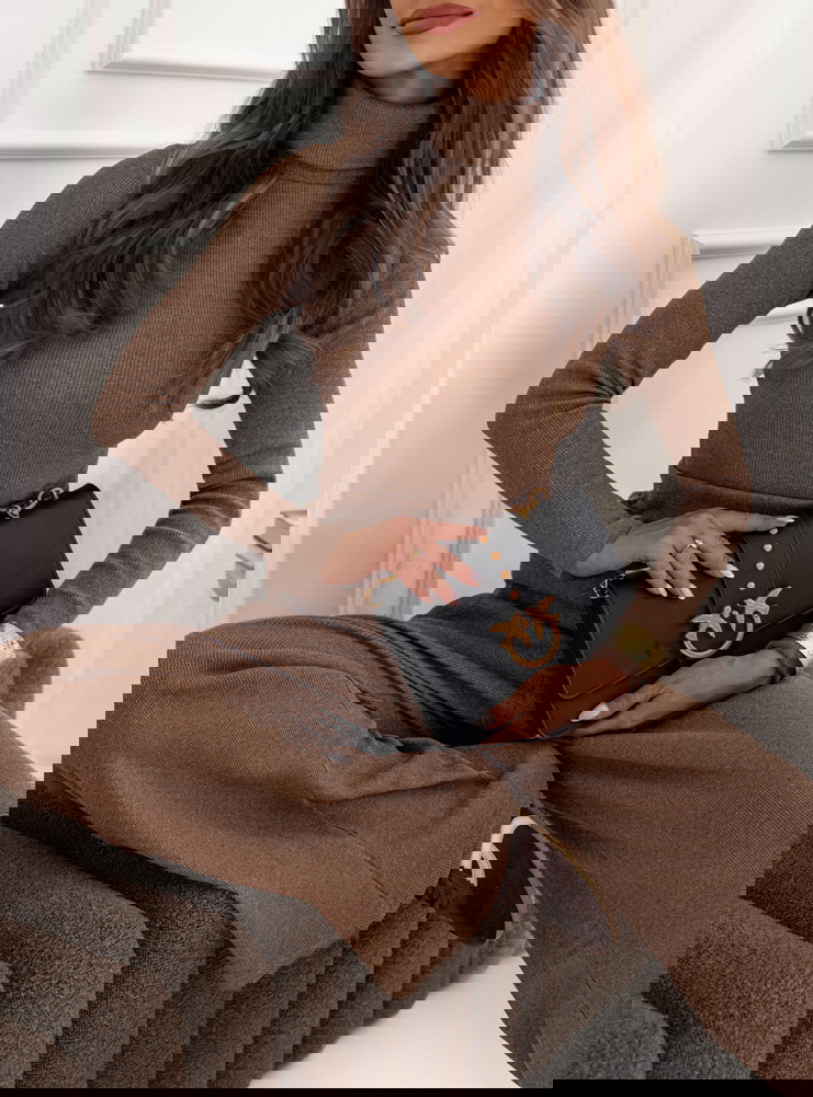 Prążkowany komplet bluzka z golfem i...