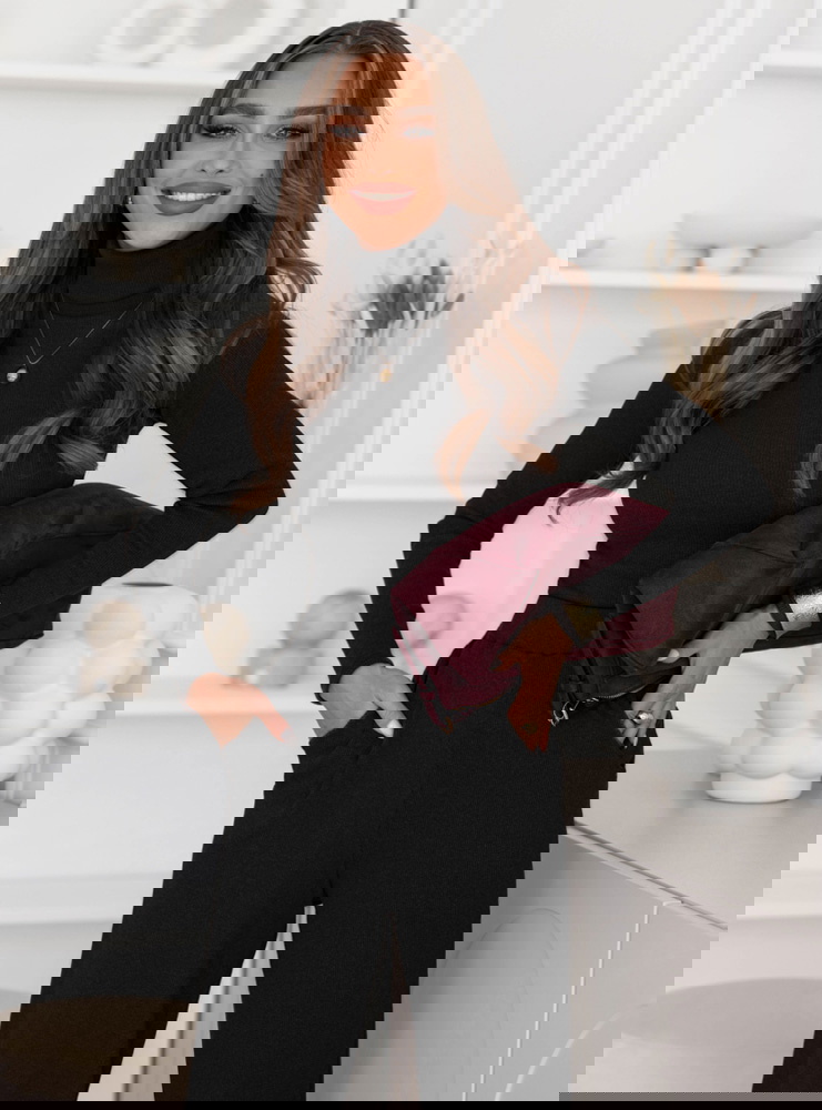 Czarny prążkowany komplet bluzka z...