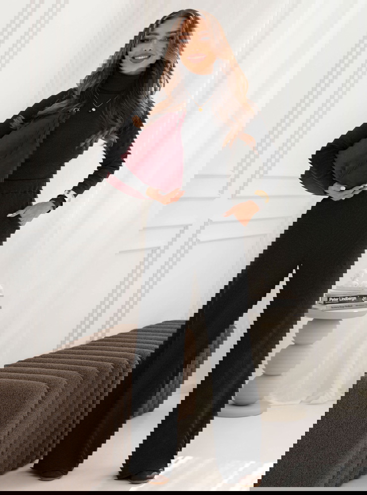 Czarny prążkowany komplet bluzka z...