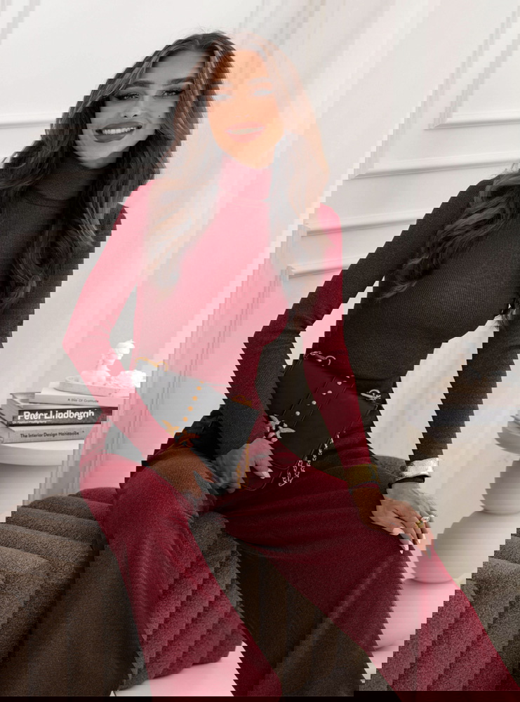 Bordowy prążkowany komplet bluzka z...