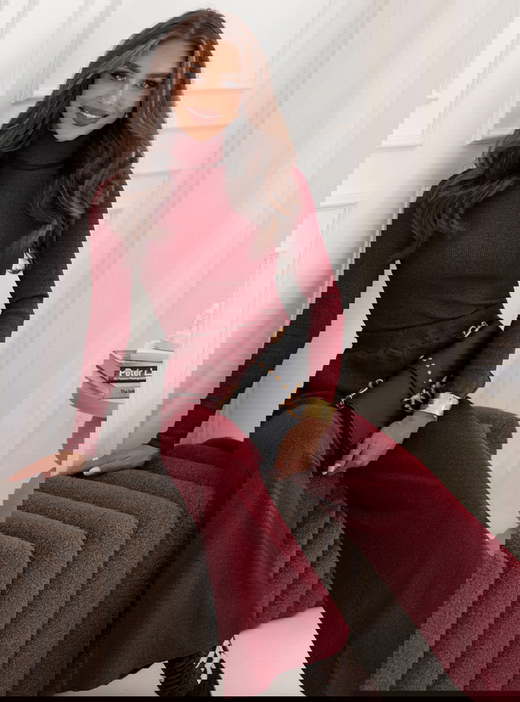 Bordowy prążkowany komplet bluzka z...