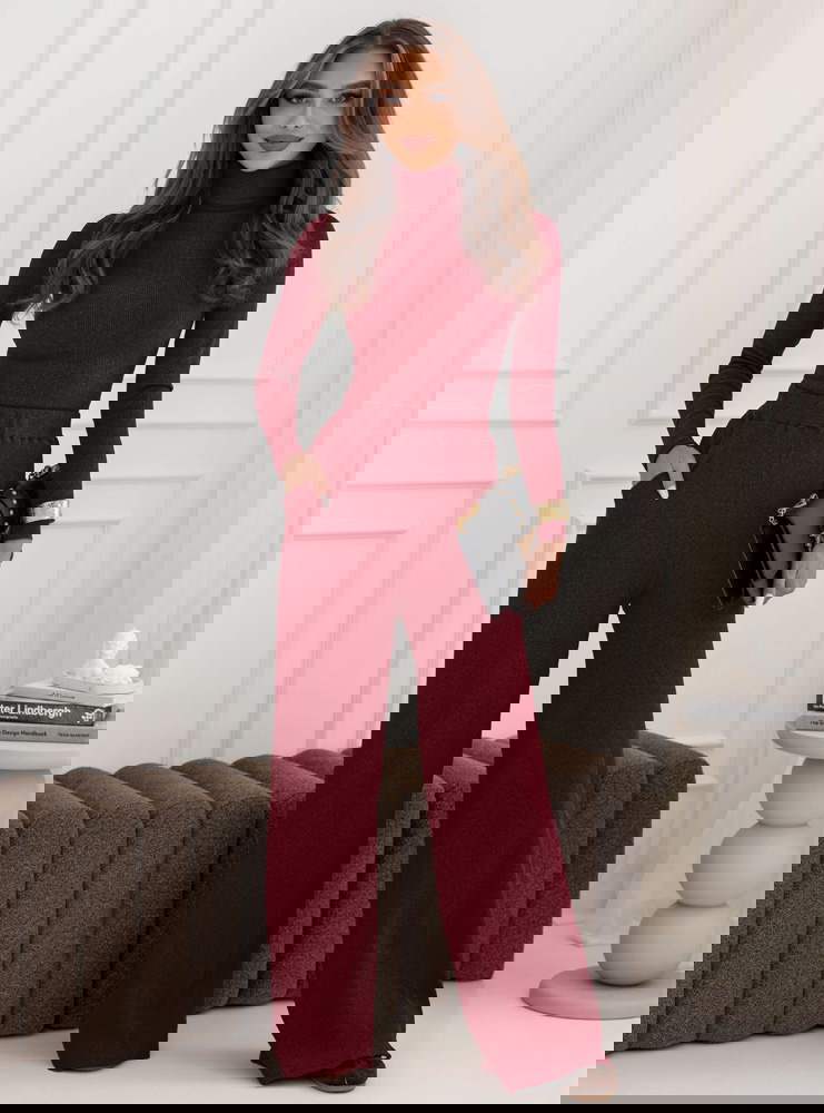 Bordowy prążkowany komplet bluzka z...