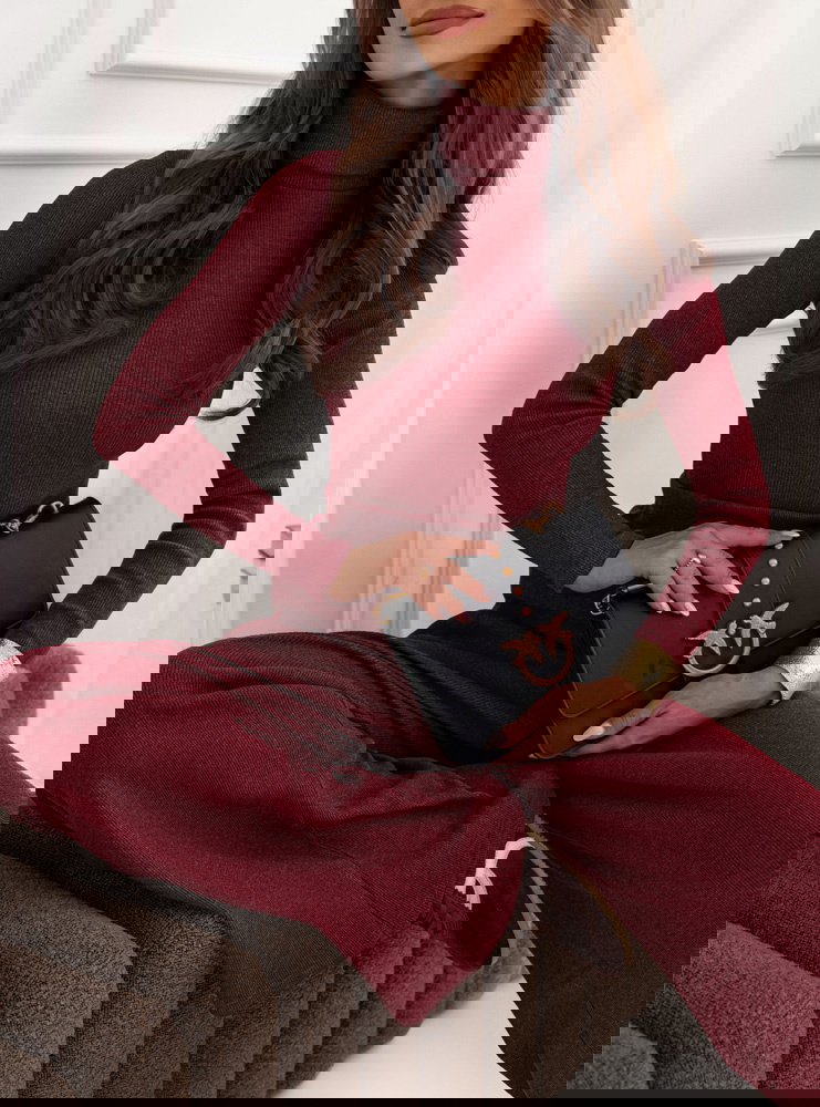 Bordowy prążkowany komplet bluzka z...