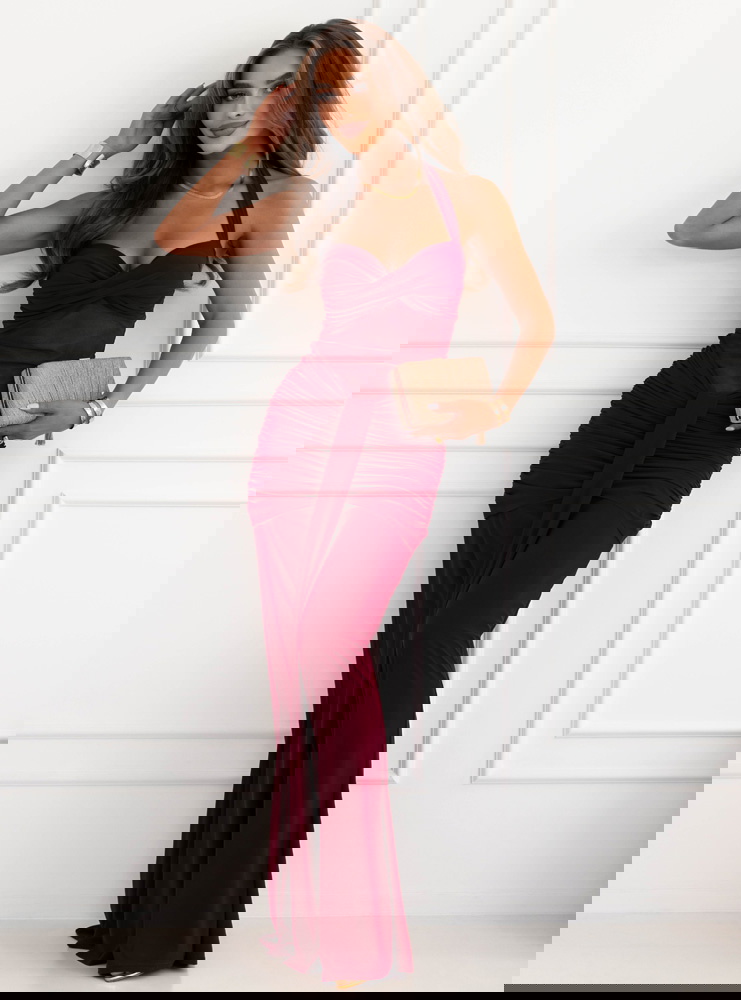 Bordowa długa sukienka z wiązaniem...