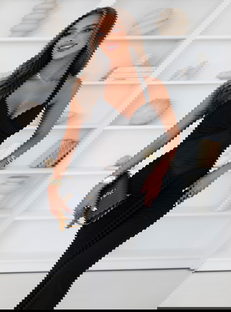 Czarna długa sukienka z wiązaniem...