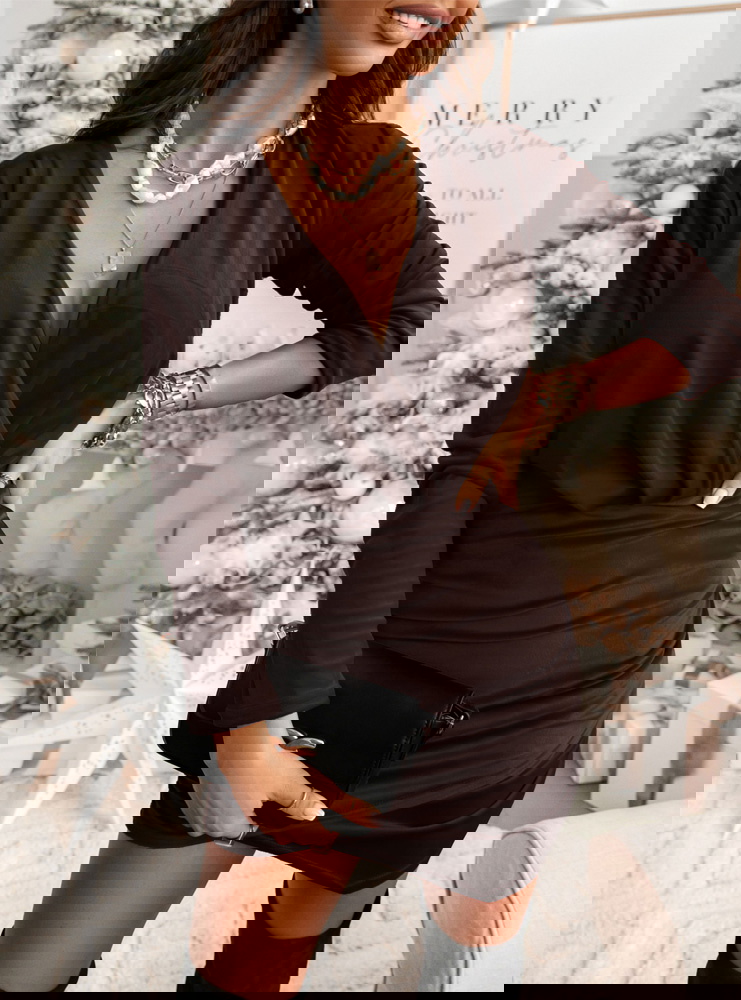 Czekoladowa welurowa sukienka z...