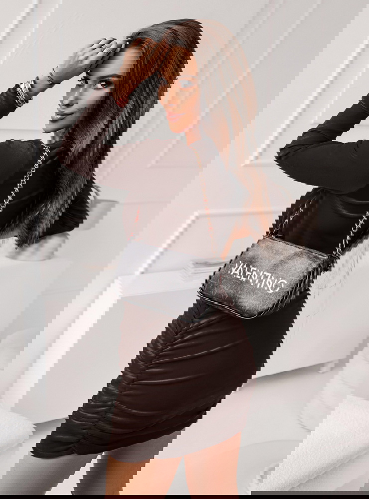 Czekoladowa welurowa sukienka z...