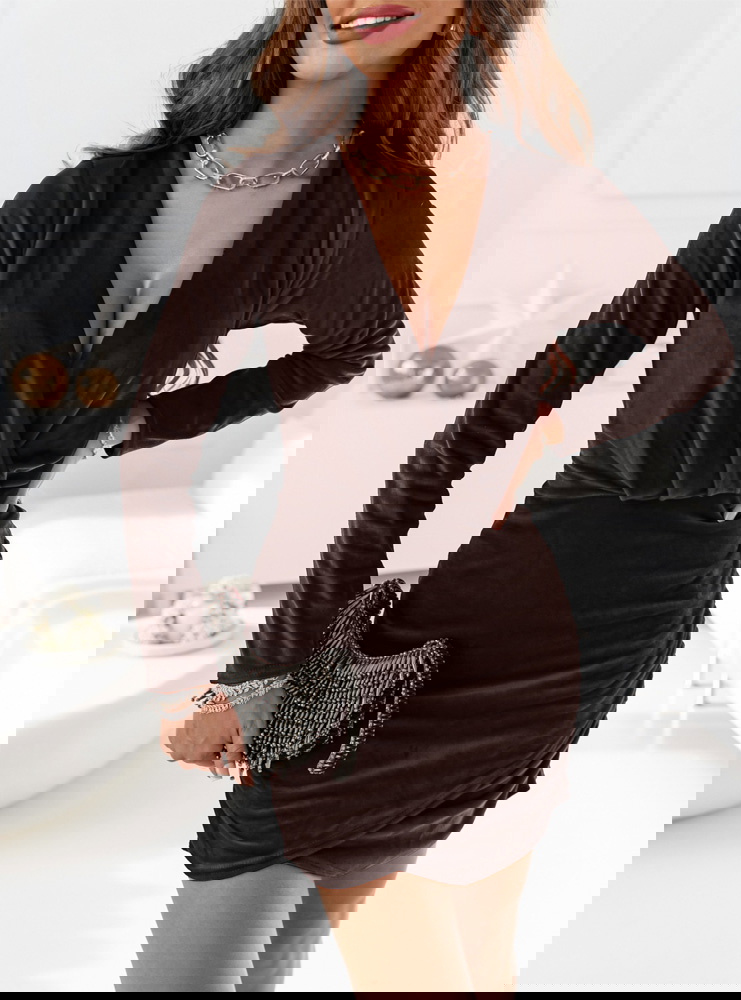 Czekoladowa welurowa sukienka z...