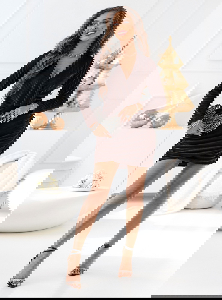 Czekoladowa welurowa sukienka z...