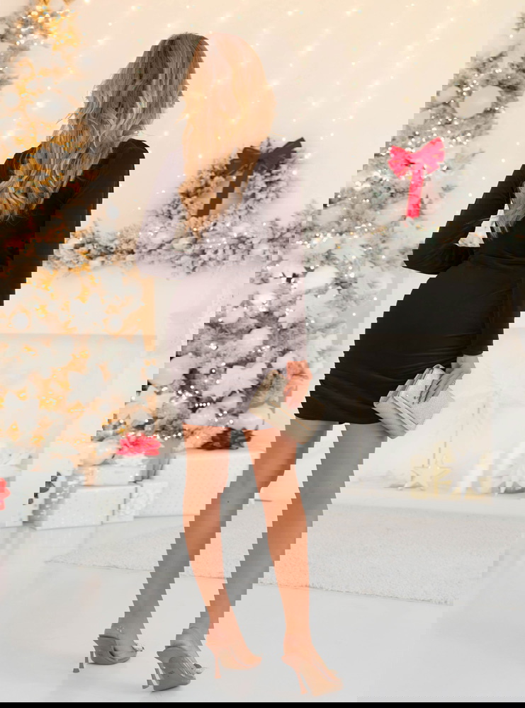 Czekoladowa welurowa sukienka z...