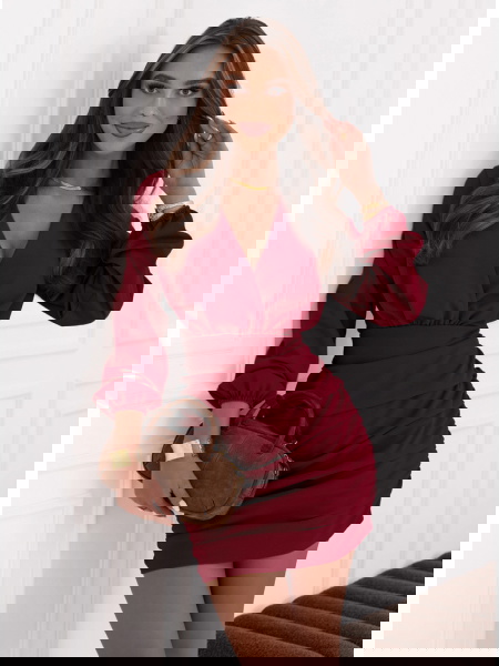 Bordowa sukienka mini z... 2