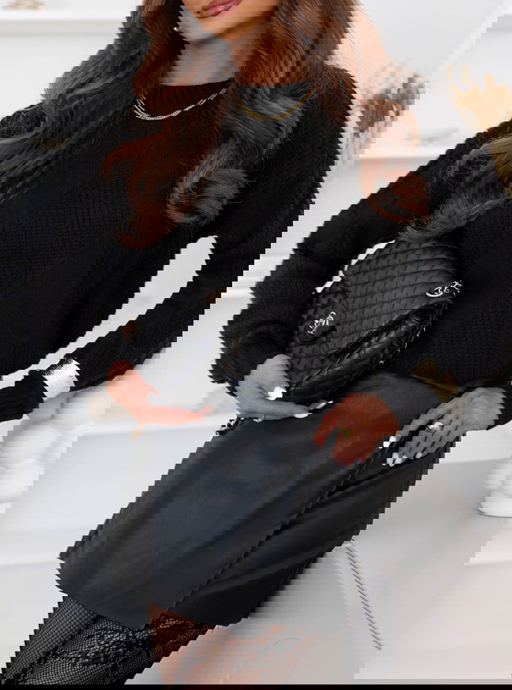 Czarny sweter z ozdobnym splotem Rocksan