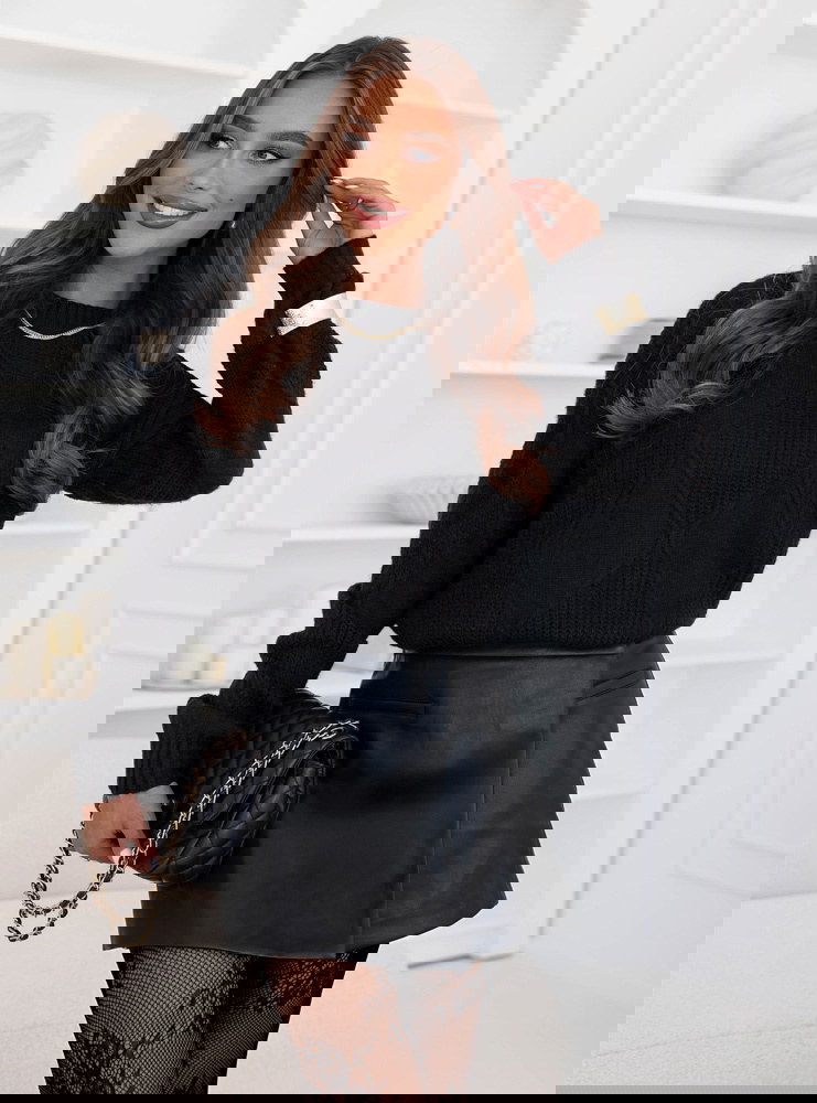 Czarny sweter z ozdobnym splotem Rocksan