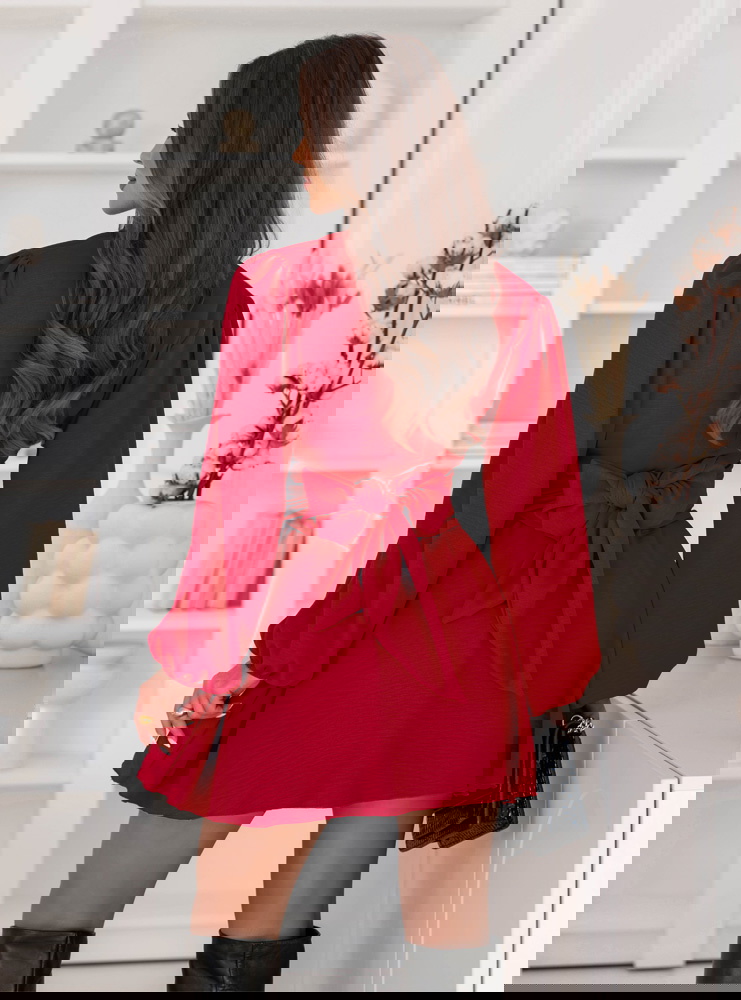 Malinowy kombinezon jak sukienka z...