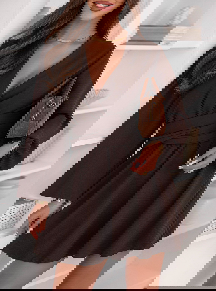 Czekoladowy kombinezon jak sukienka z bufiastymi rękawami Nataleigh