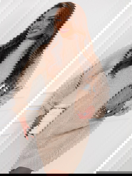 Beżowa swetrowa sukienka z...