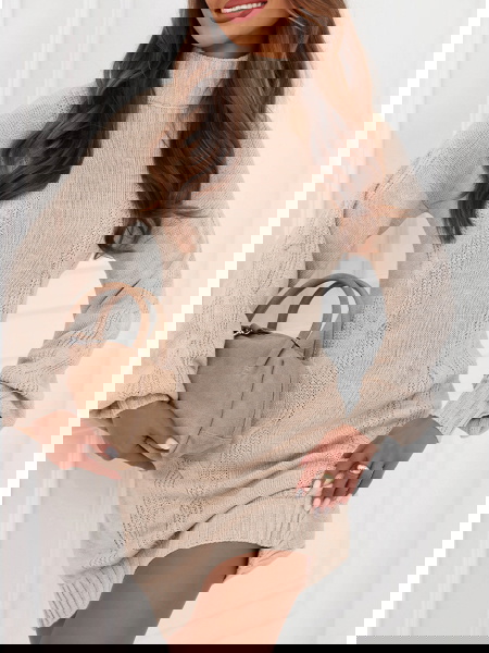 Beżowa swetrowa sukienka z... 2